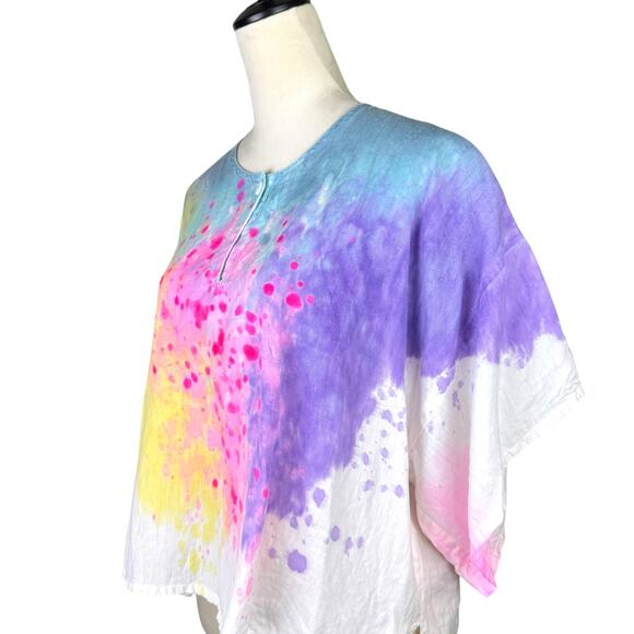 Gene Ewing Bright Tie Dye Linen Cotton Blend Oversized Top Beach Swim Coverup - Picture 5 of 12